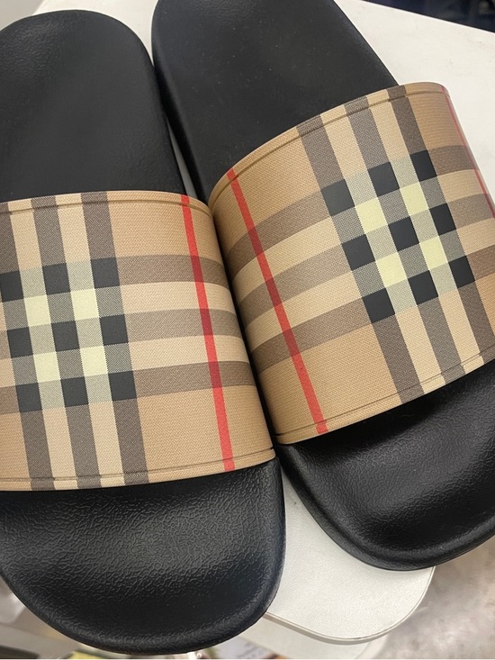 Burberry Shoes - Burberry Plaid Slide Sandals in Tan, Black and Red